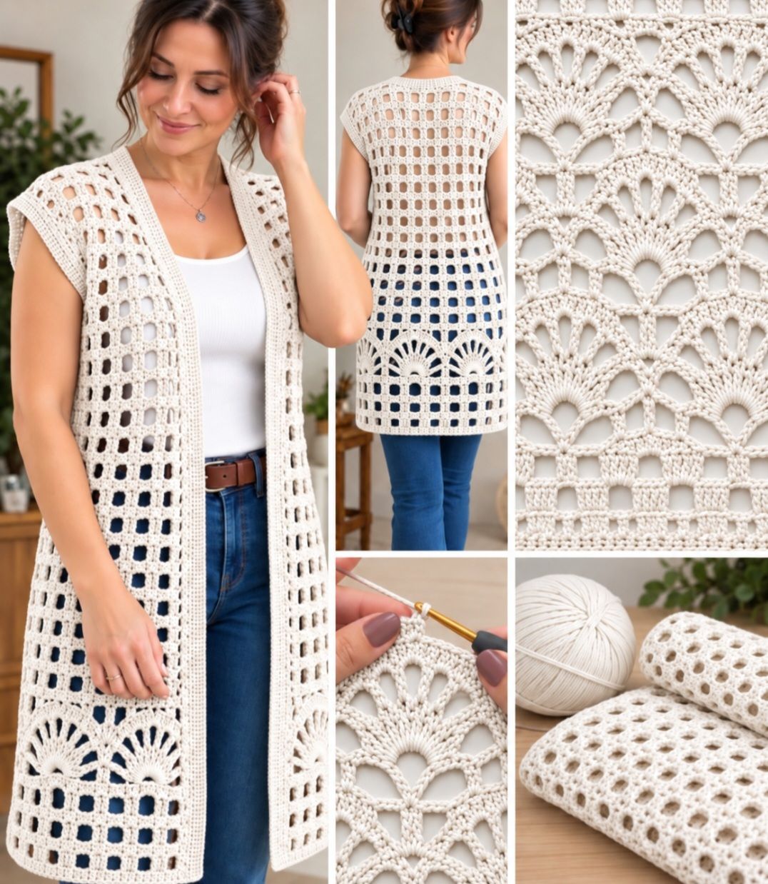 Elegant Pearl White Crochet Vest with Beautiful Lace Details ✨🧶