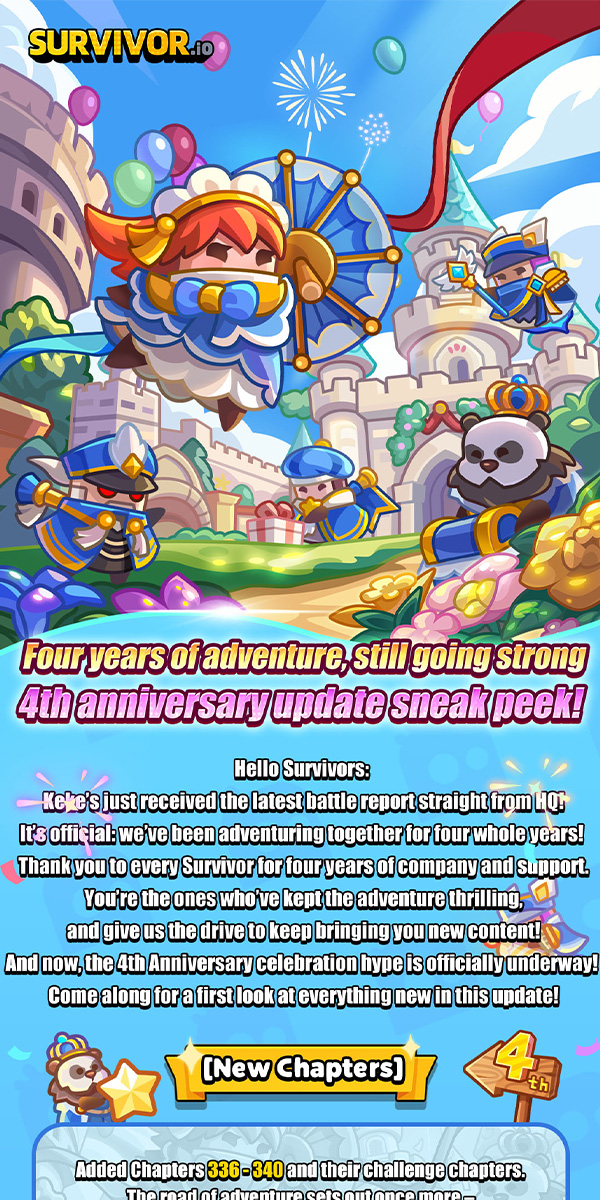 Hi Survivors 🌸🐱Survivor.io's new version 5.0.0 [4th Anniversary