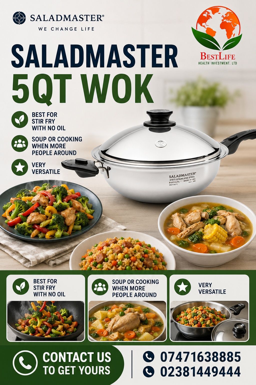 Saladmaster 3 qt wok with cover for healthy meals