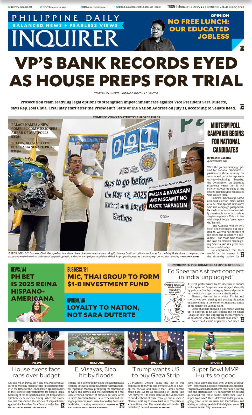 INQUIRER.net - Today's Inquirer front page (Feb. 11,...
