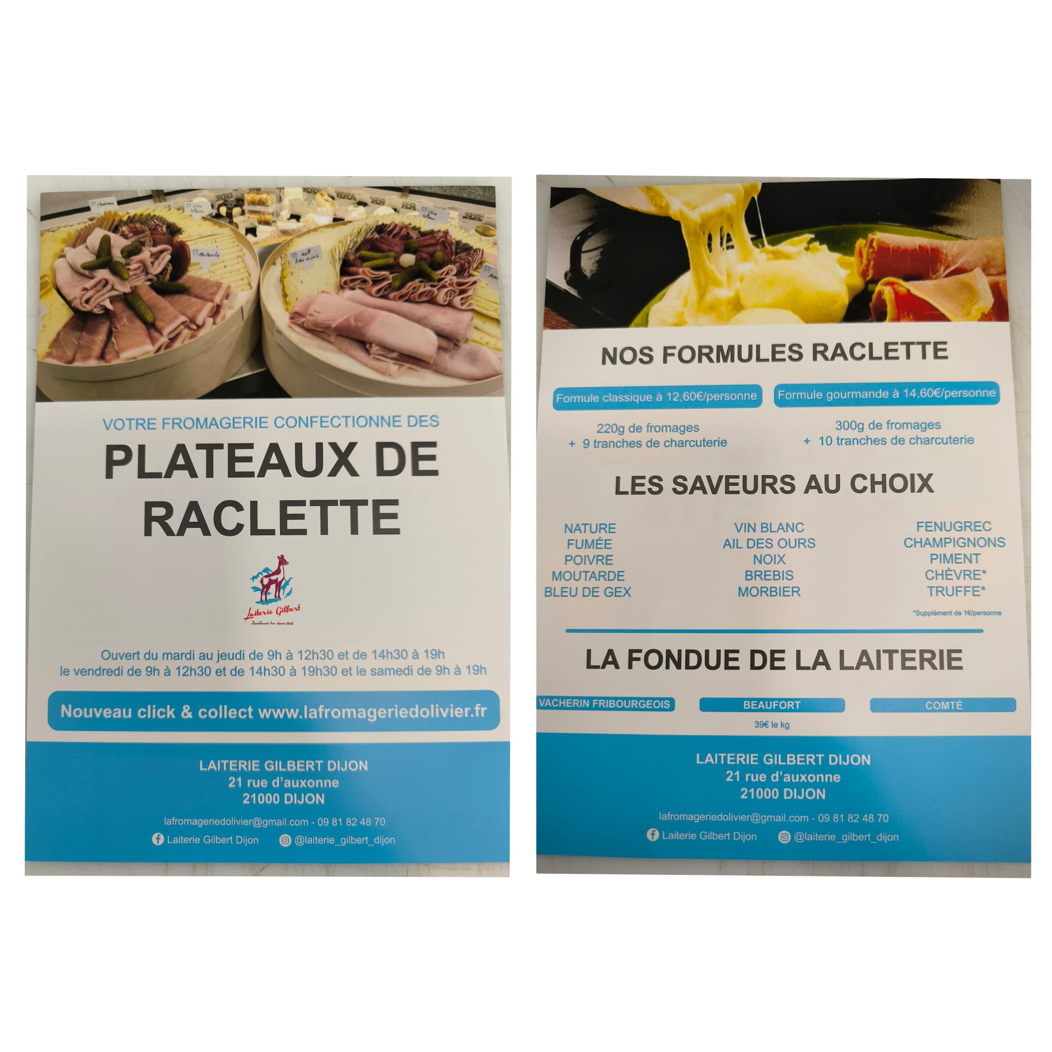 La carte des plateaux raclette... - Laiterie Gilbert DIJON