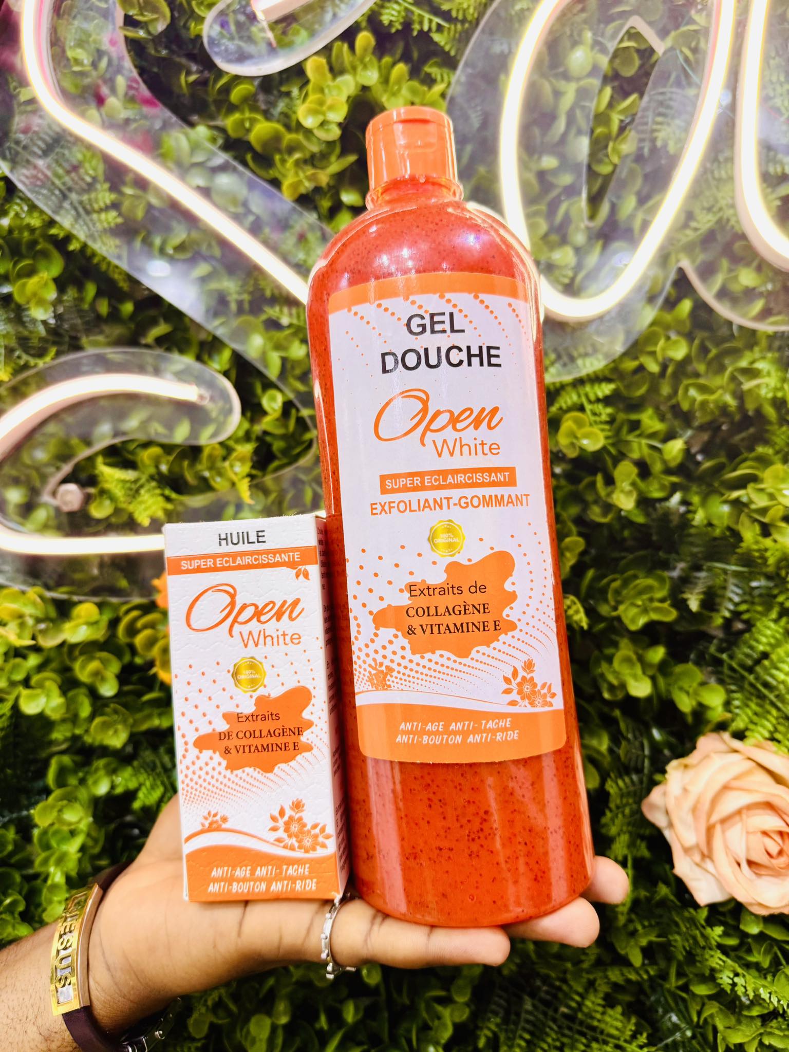 Gel Douche Open White Ultra Blanchissant Et Exfoliant - 1000ml, Au Collagène Et Vitamine E