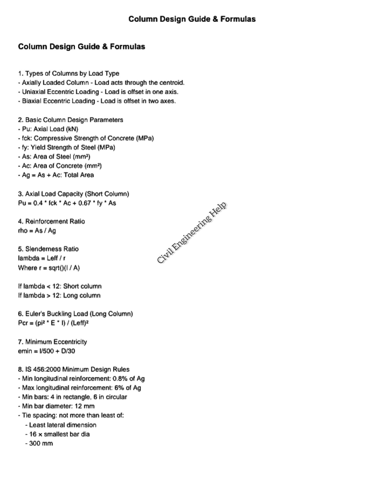 Column Design Guide & Formulas... - Civil Engineering Help | Facebook