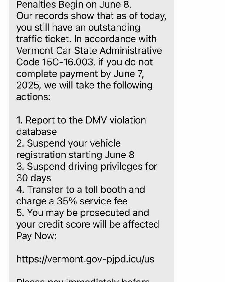 🚨 SCAM ALERT: FAKE DMV TEXT... - Montpelier Police Department | Facebook
