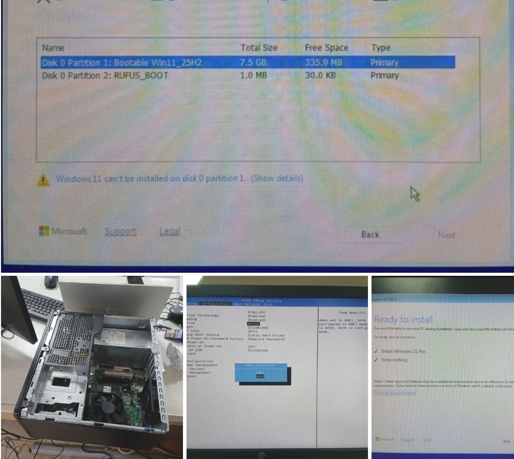 HP desktop Windows 11 installation issue resolved by changing BIOS