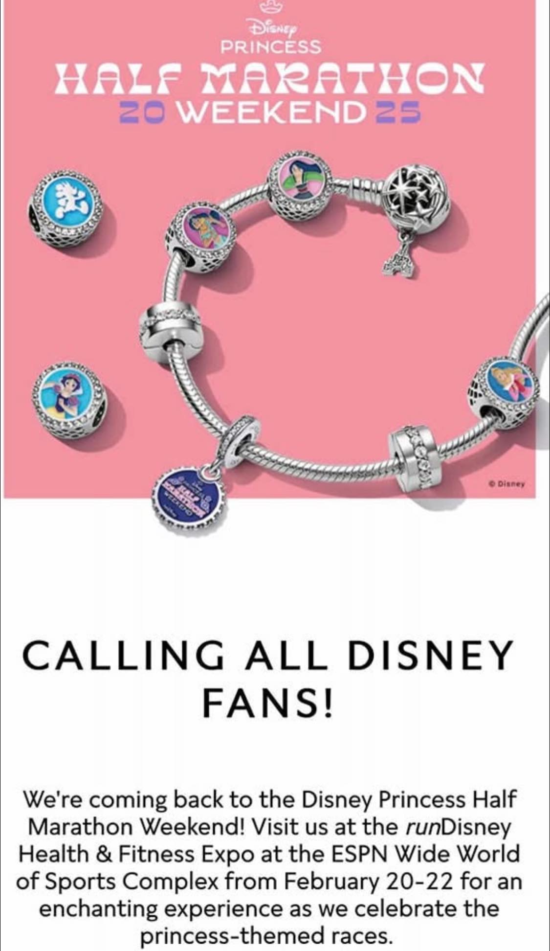 Pandora's new Disney charms for Princess Half Marathon