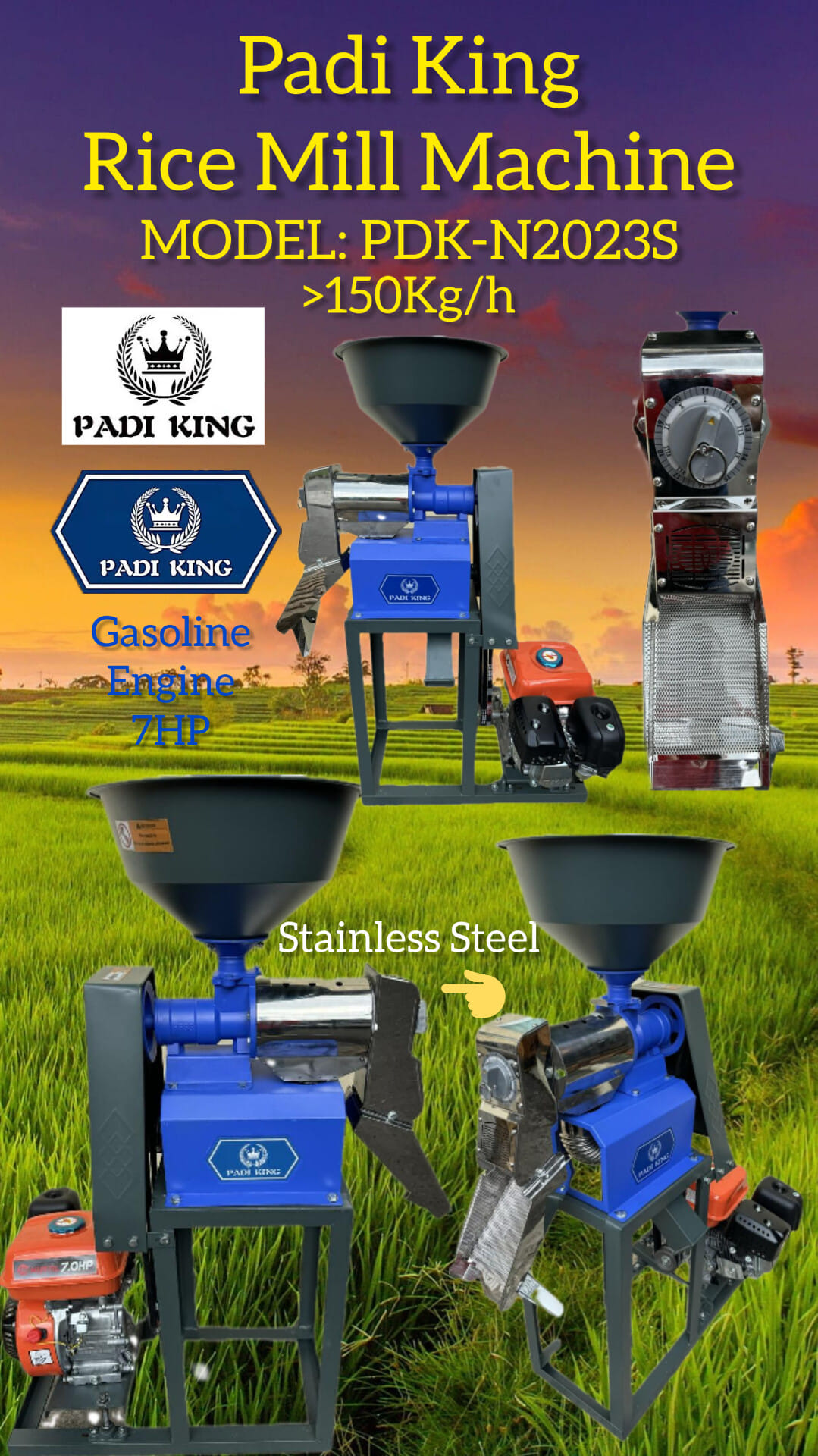 Spoga - PADI KING RICE MILL MACHINE MODEL : PDK-N2023S ENGINE : 7HP ...
