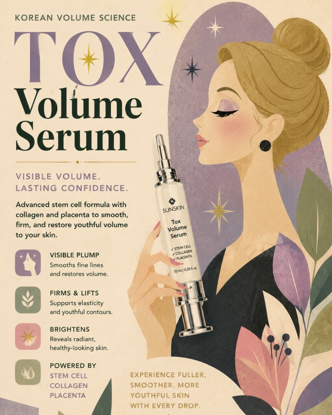 Sunskin Luster Tox Volume Serum for youthful, radiant skin