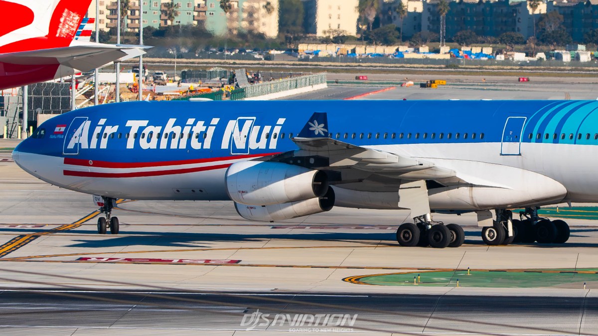 An Air Tahiti Nui Airbus A340 seen in Los Angeles, this aircraft