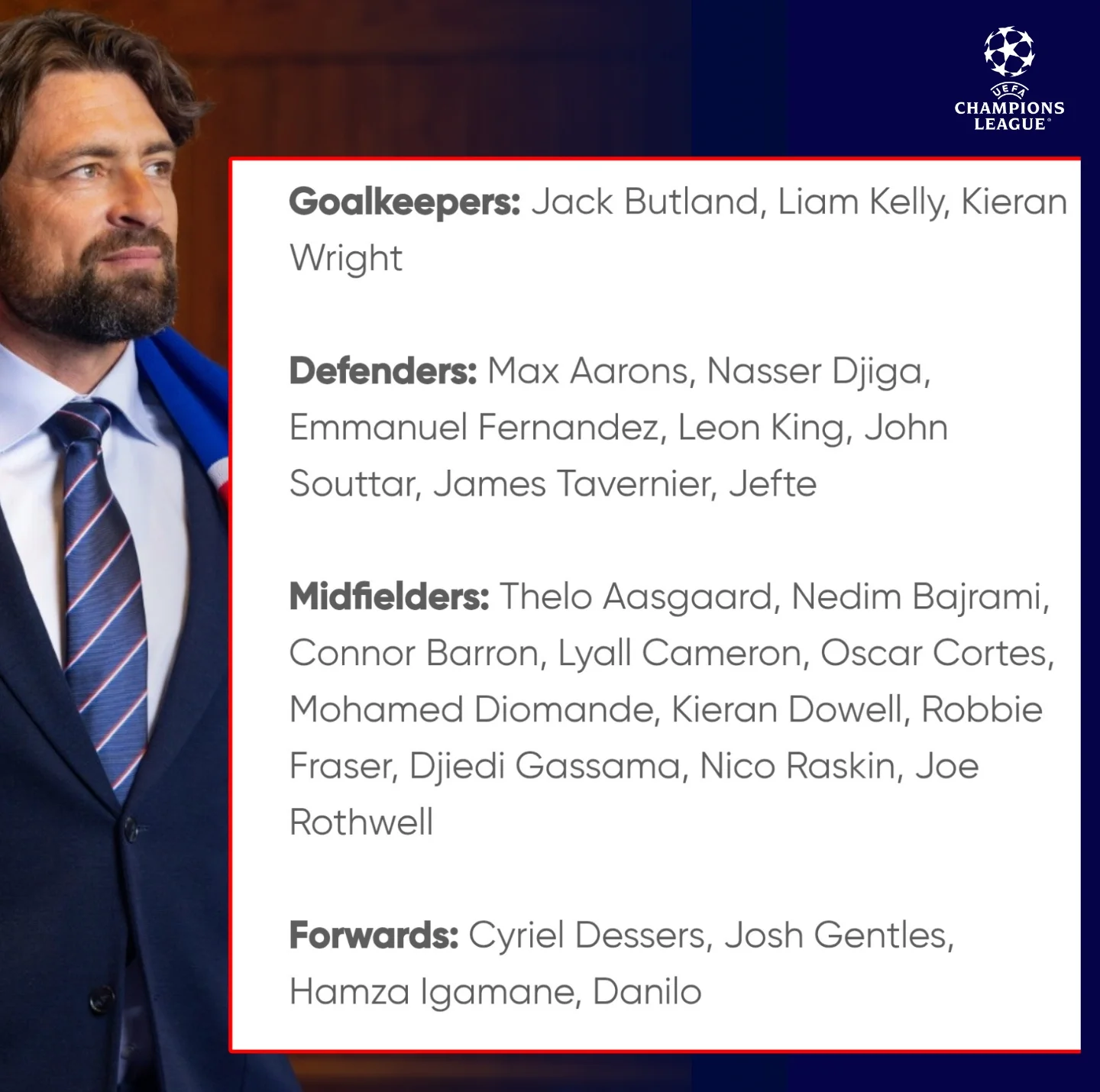 Oswald’s - RANGERS confirmed our squad for the upcoming UEFA Champions ...
