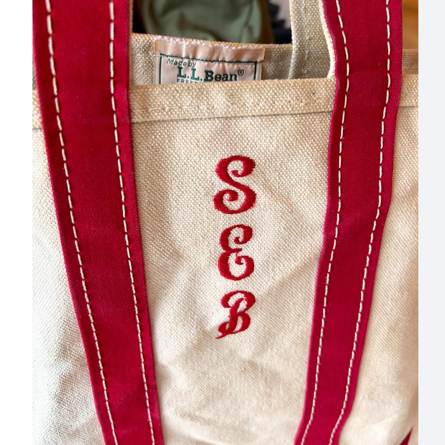 80s LL Bean boat & tote bag in red color with cool letter initial 