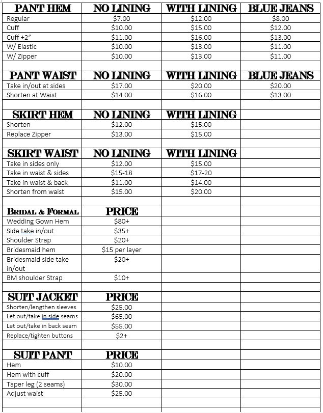 formal dress alteration prices What are standard prices? 1940s dress