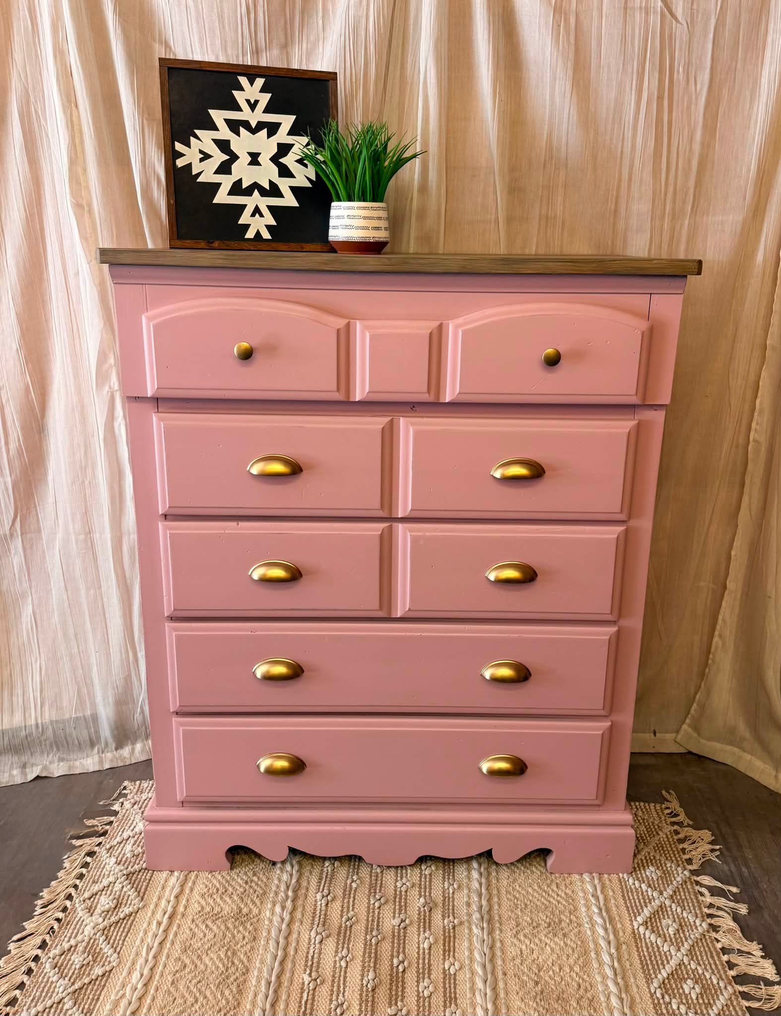 pink and brown dresser Custom with gold handles for girls room Beachwood | The Savannah subcategory:Mini Dresses Color::#24-Banana The use of veneers