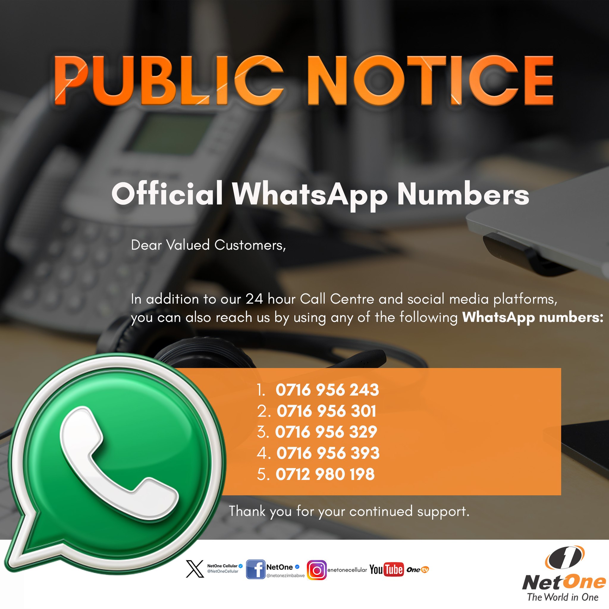 NetOne - Connect with us directly via WhatsApp on 0716 956... | Facebook