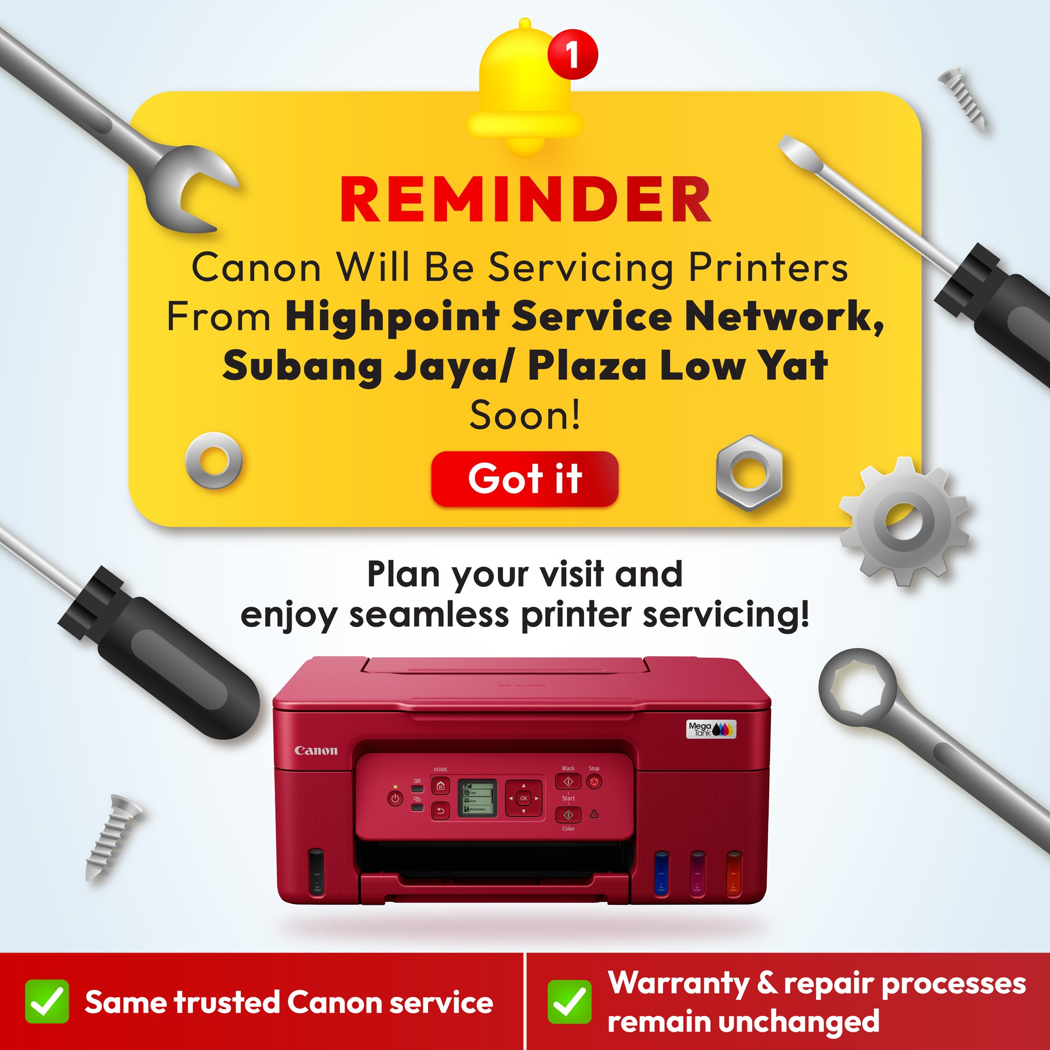 Canon - 📢 Reminder! Canon Will Be Servicing Printers From Highpoint ...