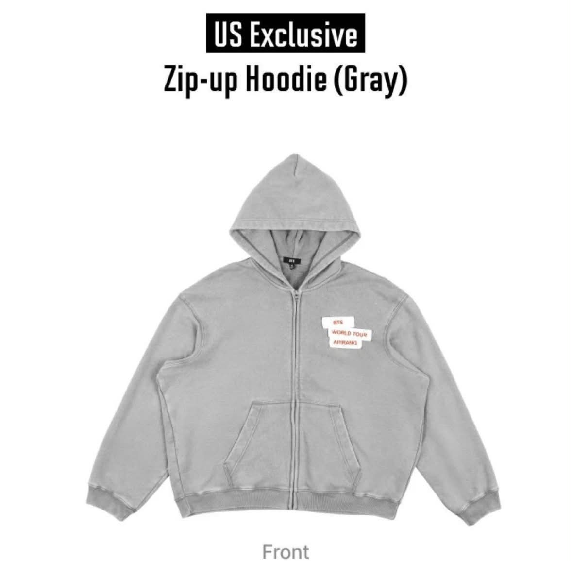 BTS ARIRANG Tour grey zip-up merch sizing and purchase experience?