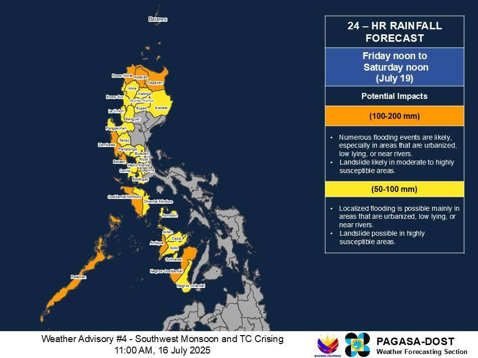 Balitang - Weather Advisory No. 4 For: Tropical Cyclone CRISING and ...