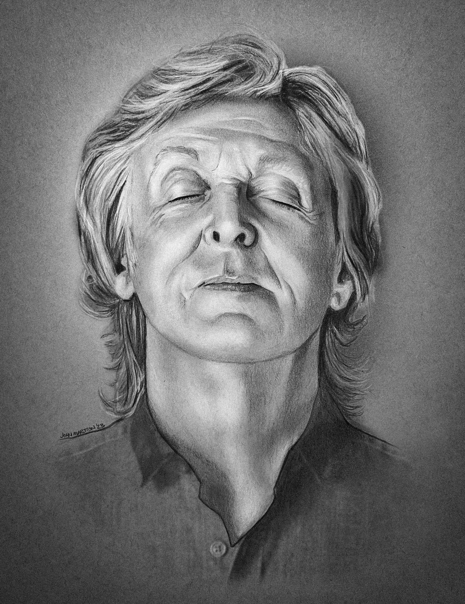Young Paul McCartney pen and ink drawing
