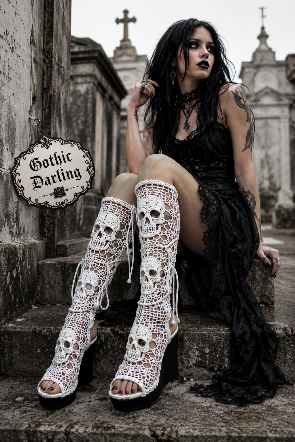 Crochet Skull Sandal Boots: Gothic Fashion for Walking Through New