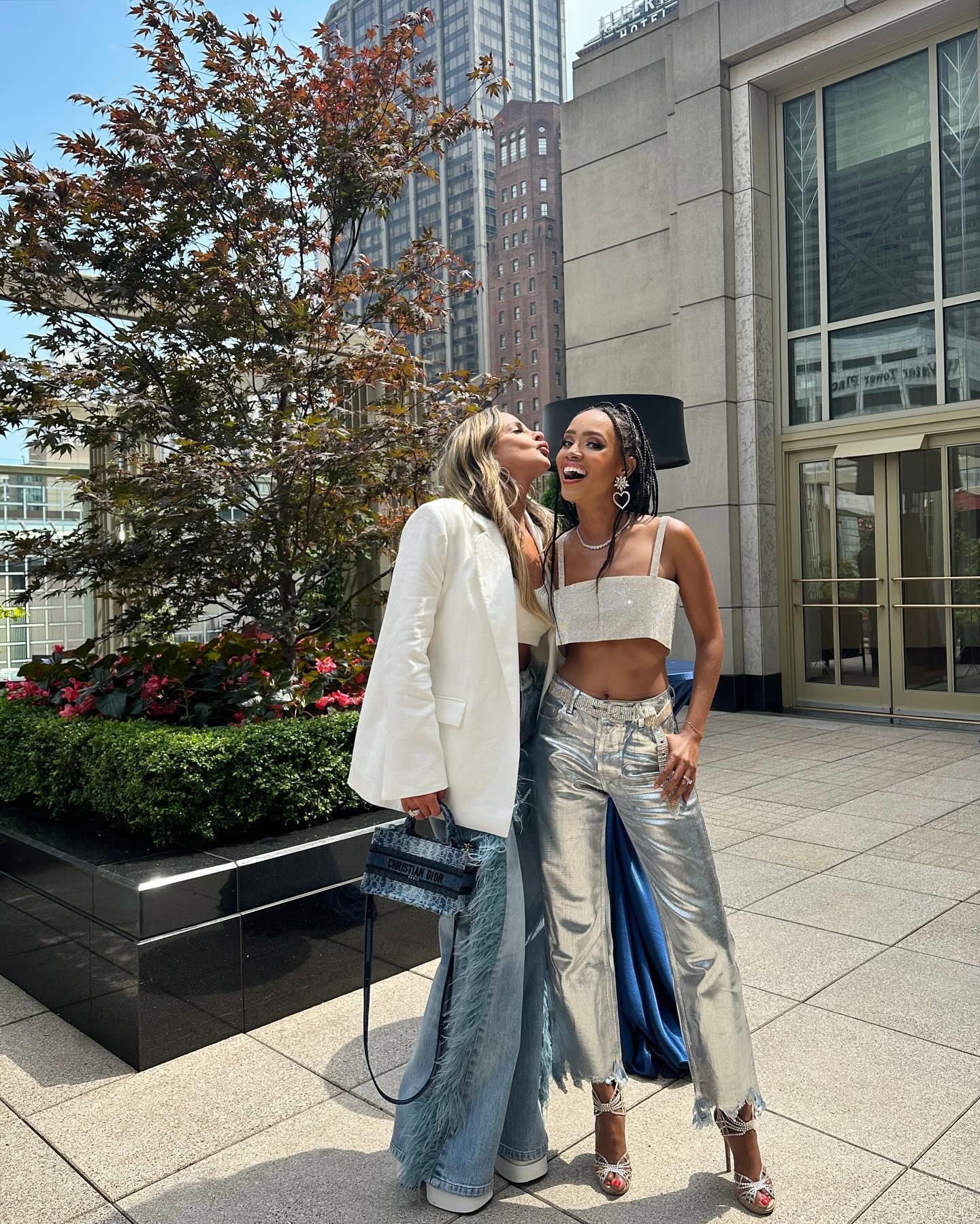 They said “Denim & Diamonds” 💎 We said “Say Less” These are from the @service_club_of_chicago Day on the Terrace at @thepeninsulachi. Thank you for a wonderful time @traceytdibuono 😘 Matt's outfit is
