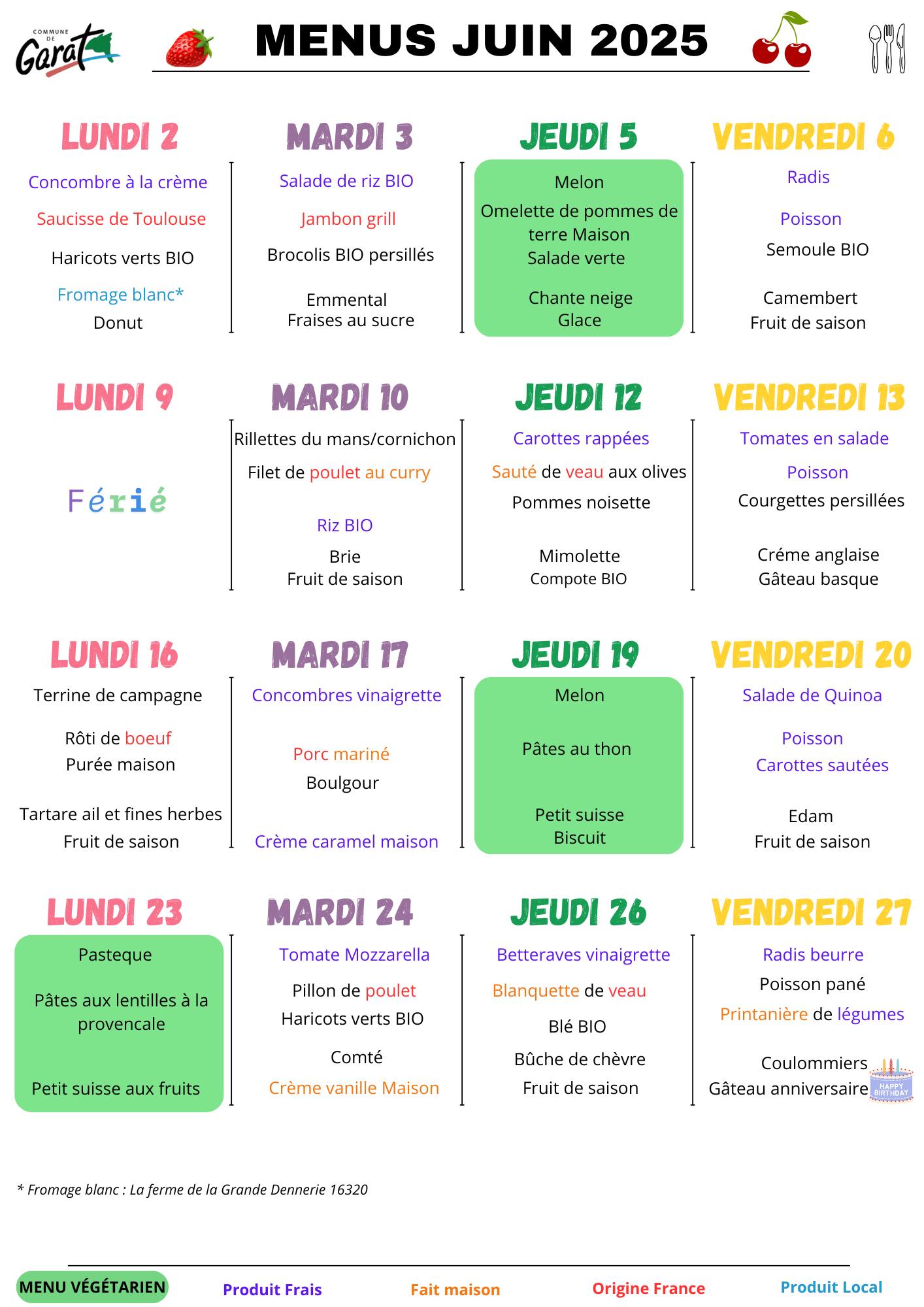 Commune - MENU CANTINE SCOLAIRE JUIN 2025 🍽️ #garat #cantinescolaire # ...