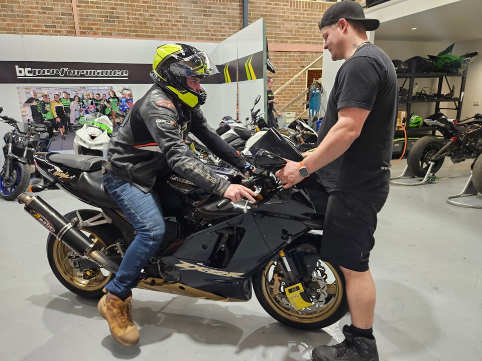 Custom steering damper installation on CBR1000RR motorcycle