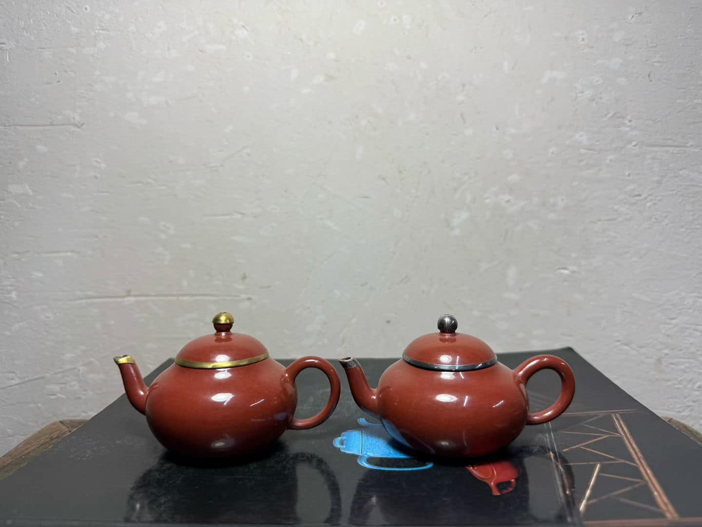 早期出口回流宜兴紫砂壶水磨包铜、包银小梨形壶采用优质老朱泥高端定制 