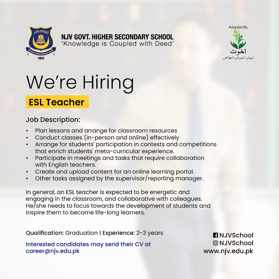 Njv School Hiring Eslteacher Job Description Plan Facebook