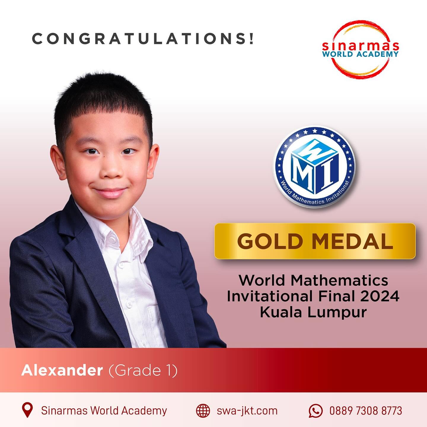 Sinarmas World Academy - Congratulations to Alexander, who won the Gold ...