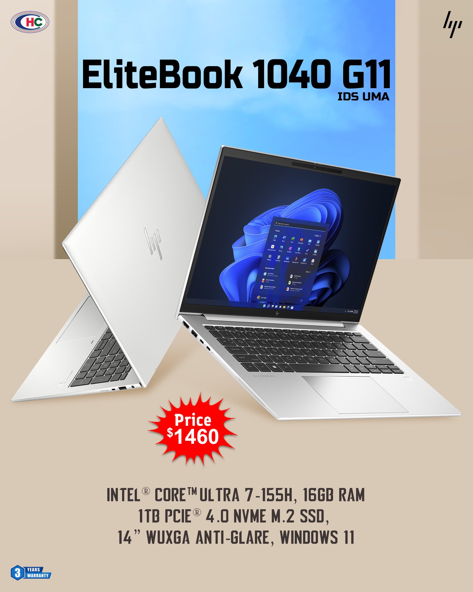 HP EliteBook 1040 14 inch G11 Notebook PC Intel® Core™ Ultra 7 
