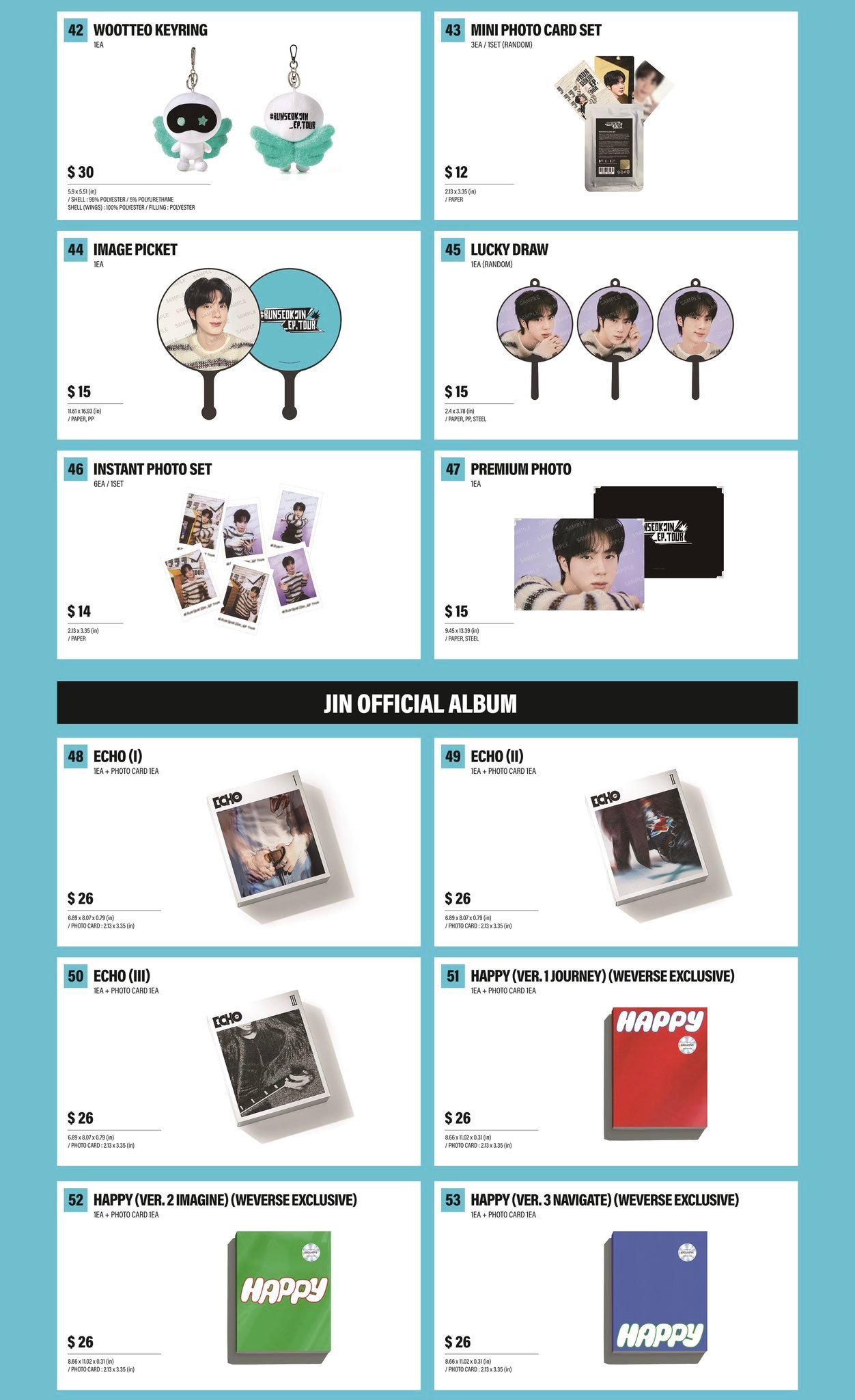 RUNSEOKJIN_EP.TOUR in U.S. ツアーグッズ　Lサイズ JIN - RUNSEOKJIN_EP.TOUR in US Official Merch List is out! 912daze