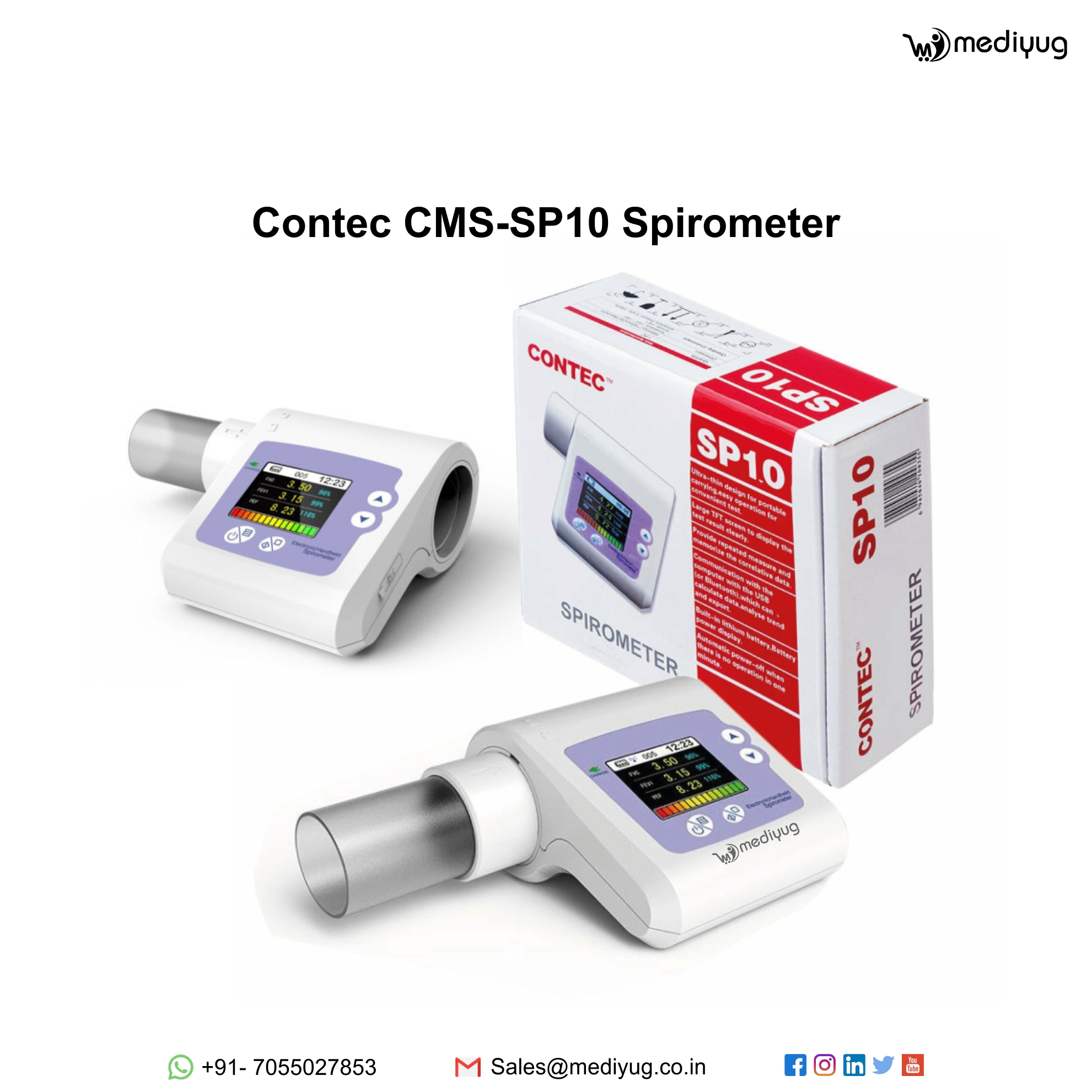MediYug - Contec Hand Held CMS-SP10 Spirometer. The SP10 spirometer is ...