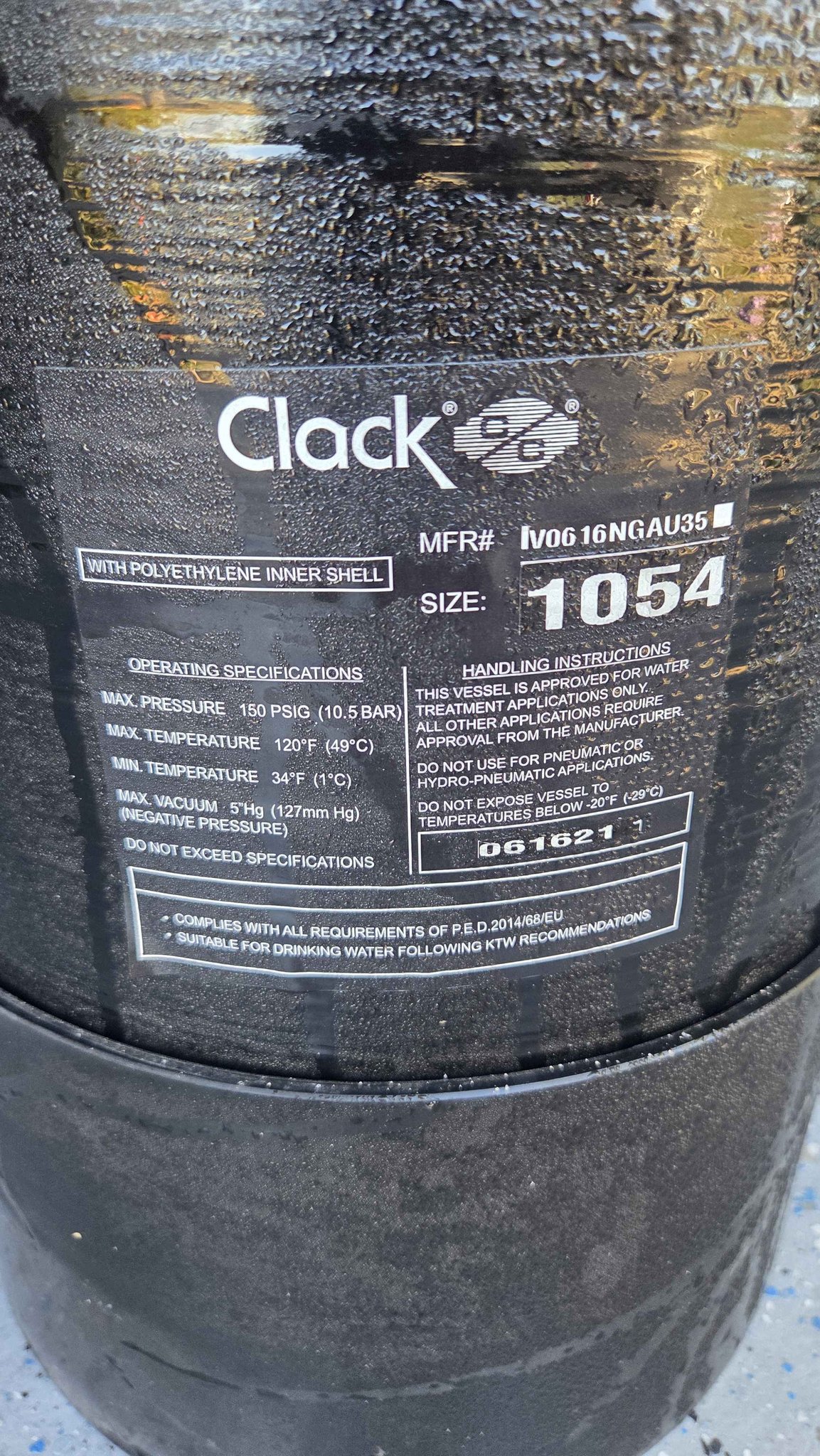 No medium, empty tank. Clack 1054 water softener tank and sleeve - Respiratory Care - North Port ...