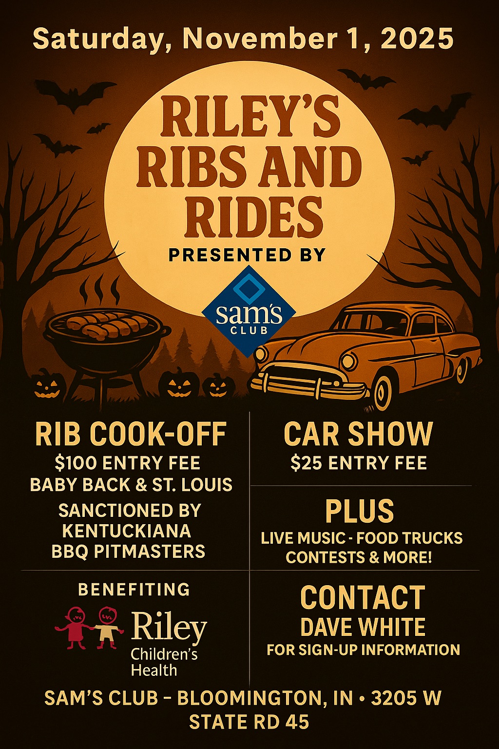 🎃🔥 RILEY’S RIBS & RIDES 🔥🎃 Presented by Sam’s Club - Bloomington, IN