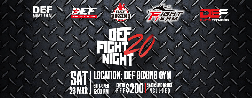 Def - DEF Fight Night 20即將喺2019年3月23日晚上6點，為大家帶來連場激戰！當晚對賽將會陸續公布，敬請留意 ...