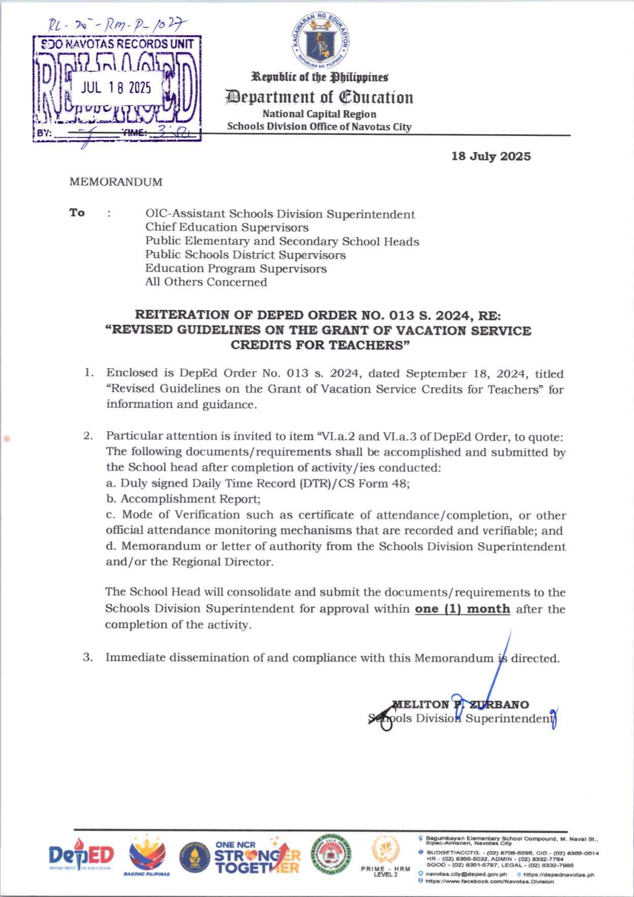 REITERATION OF DEPED ORDER NO. 013 S. 2024, RE: “REVISED GUIDELINES ON ...