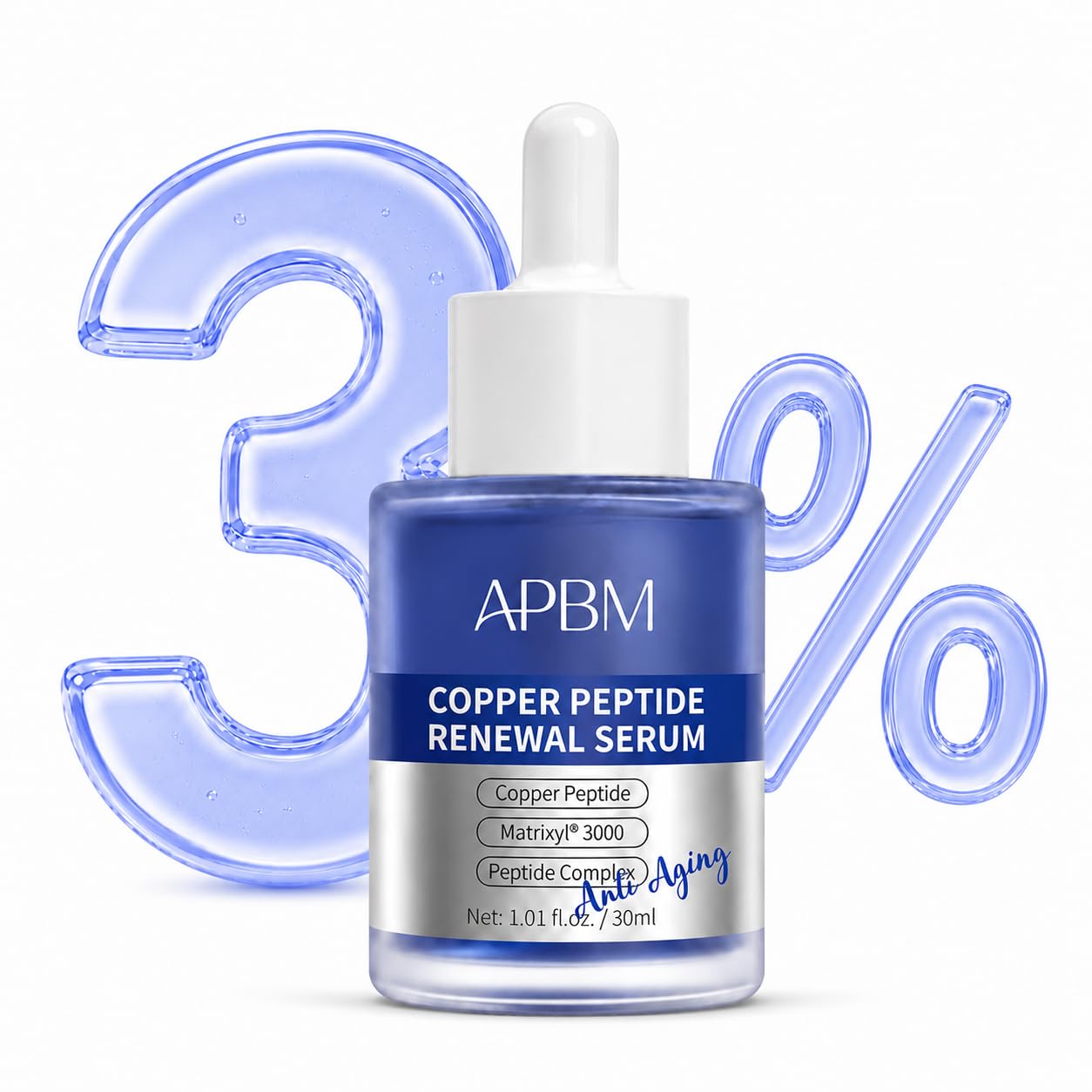APBM Copper Peptides Serum for Face with GHK-Cu Peptide, 3% Matrixyl 3000, Multi-Peptide & Hyaluronic Acid, Anti-Aging Facial Serum, Skin Firming Care for Fine Lines and Skin Elasticity, 1.01 Fl Oz ✂️