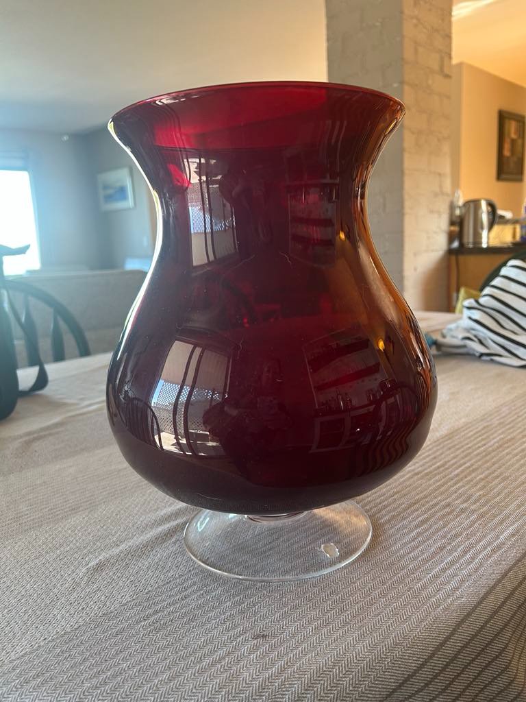 Retired Partylite P9099 Ruby Red Glass Footed Hurricane Holder - Candle ...