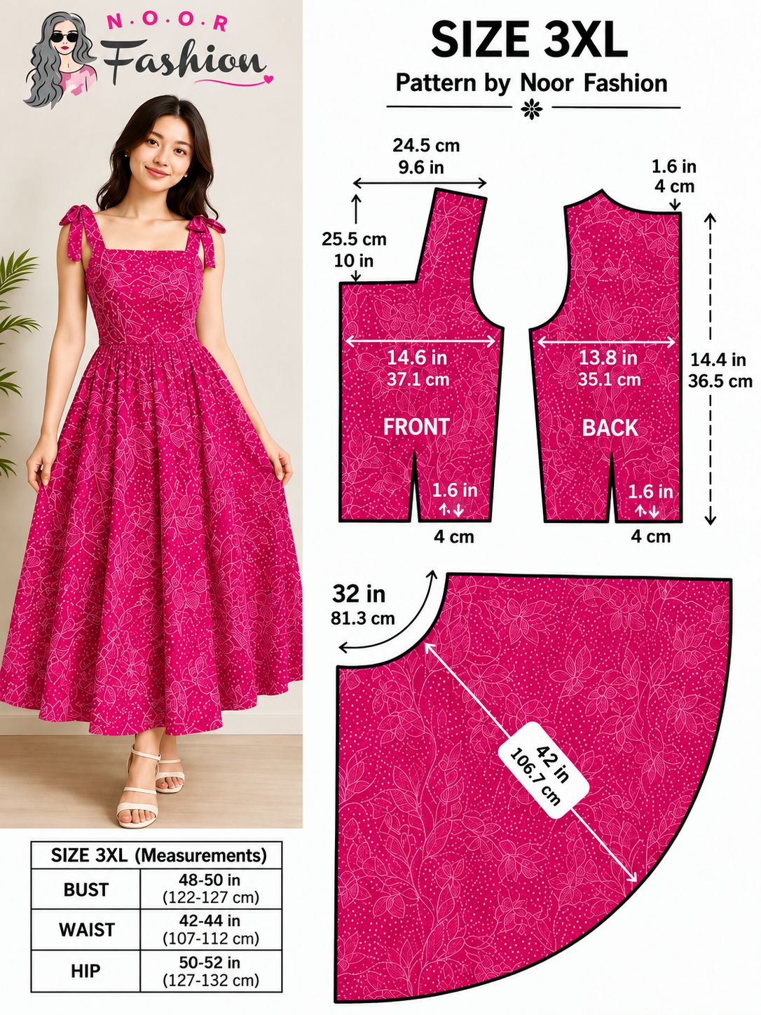 SIZE 3XL Dress Cutting & Sewing Pattern ✂️ | Easy Measurement