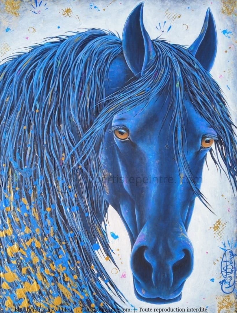 Blue horse head art with turban shadow