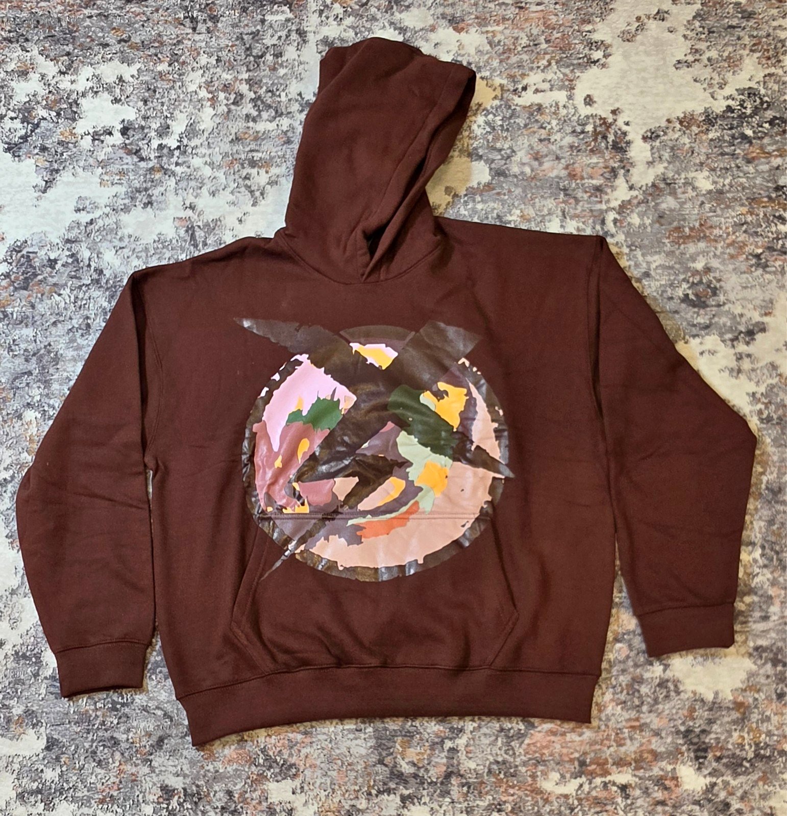 Abstract Art Hoodie Mens L Brown Pullover Size Xl (nwt