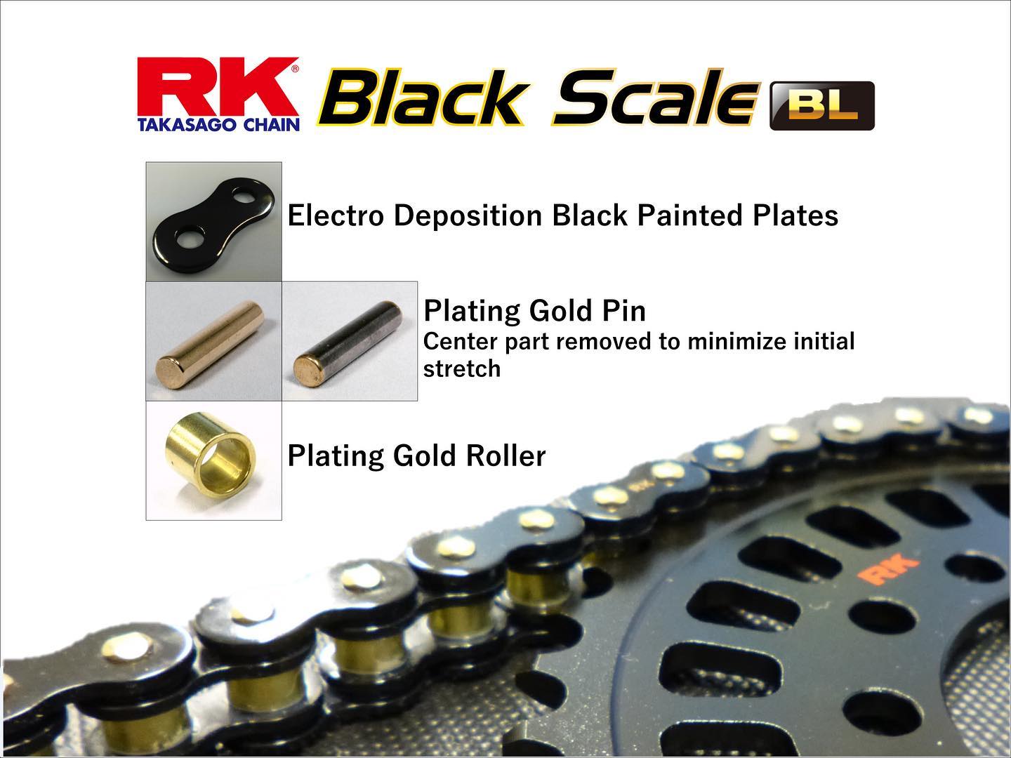 BlackScale #BL Black Chain with Gold Pin and Roller A RK