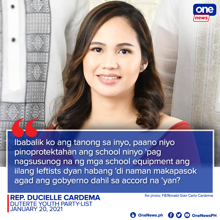 ONE News - Duterte Youth Rep. Ducielle Cardema reacts to... | Facebook