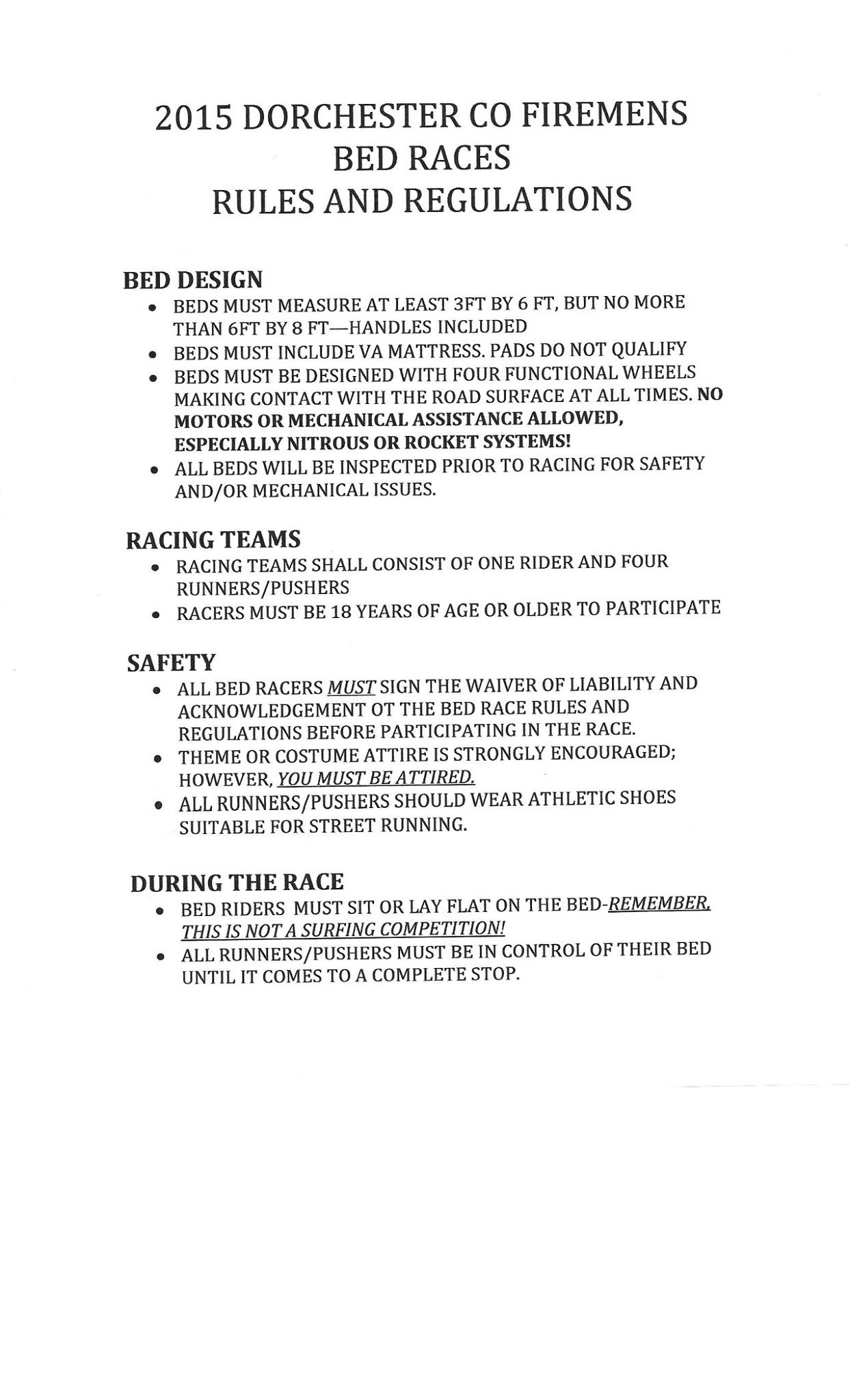 Here's the upcoming Bed Race's Rules,... - Farmers & Friends | Facebook
