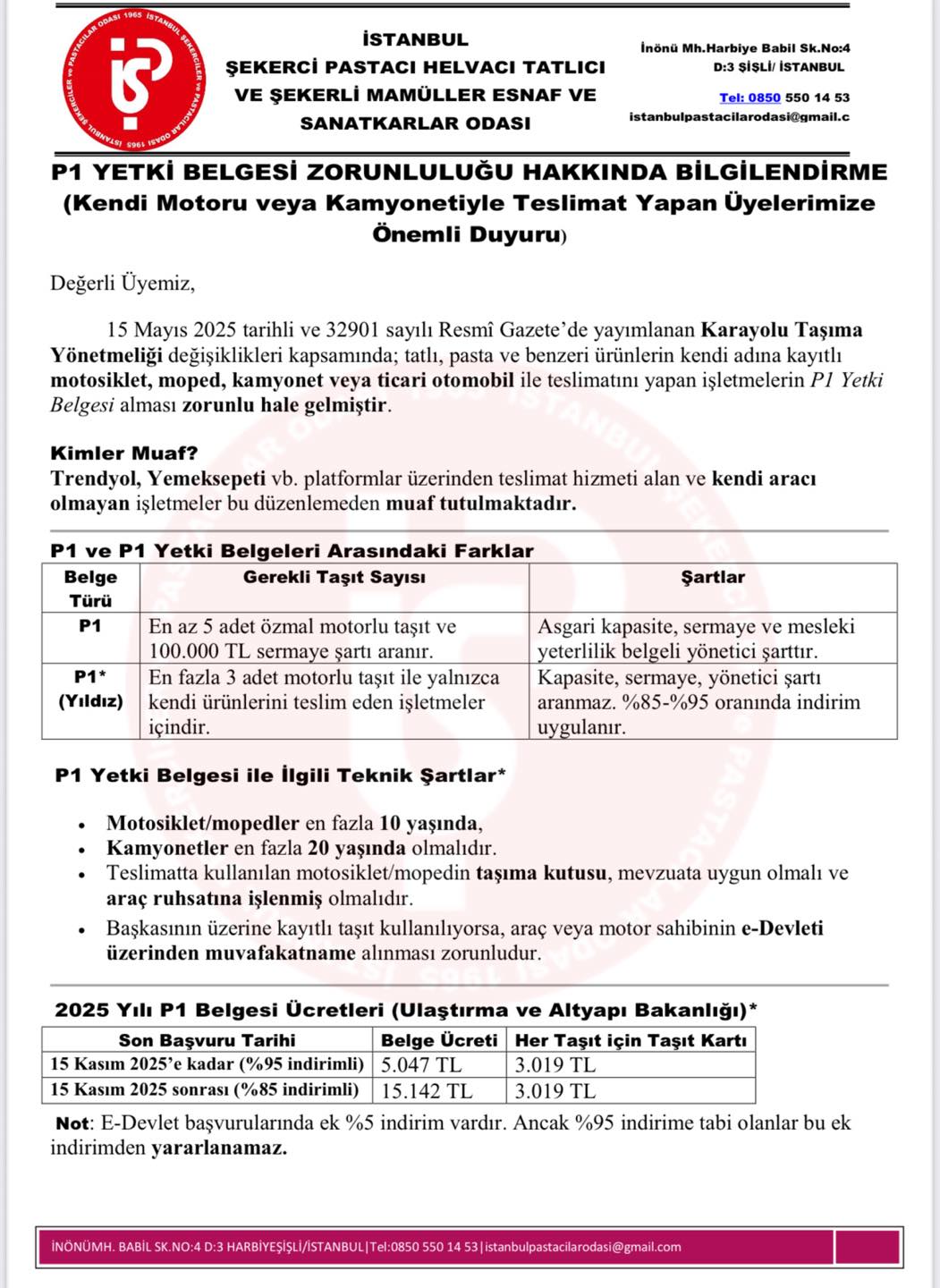 📢 DUYURU – P1 (Yıldız) Yetki Belgesi Zorunluluğu Hk. 15 Mayıs