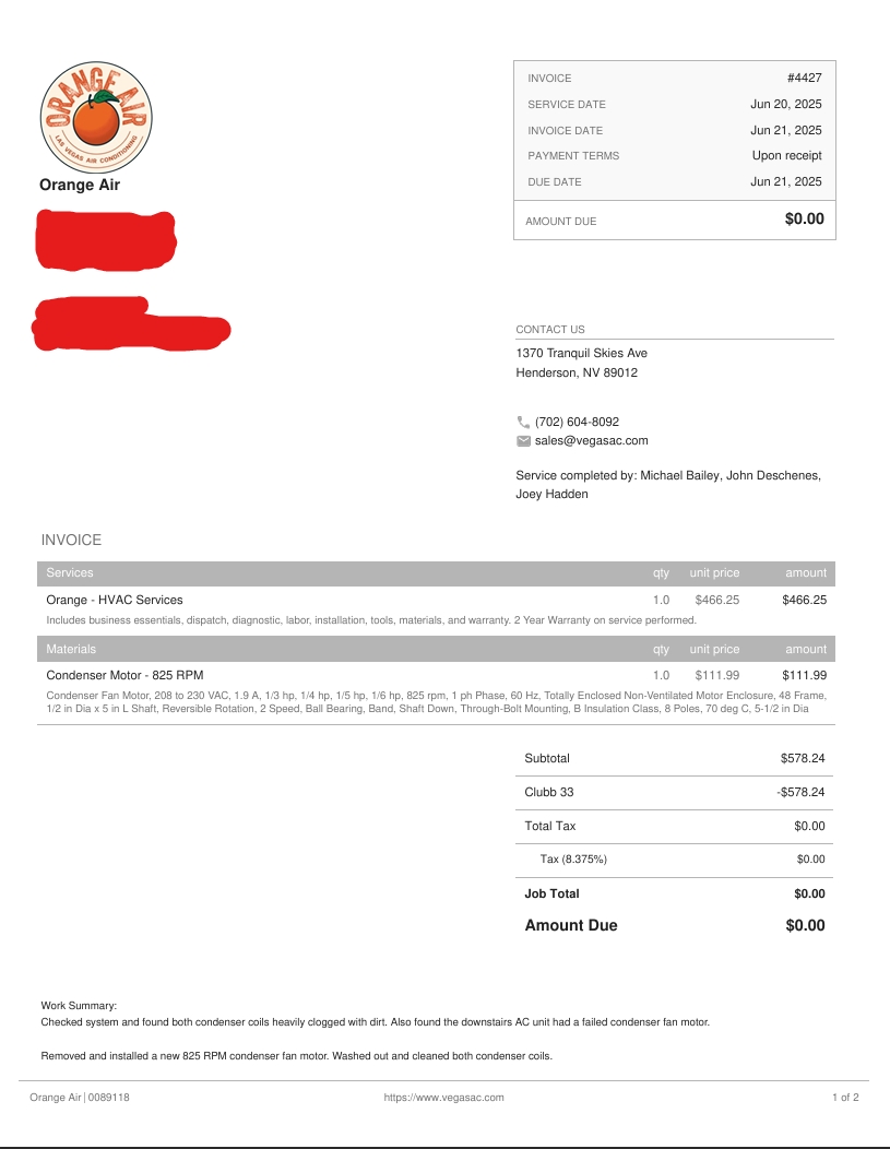 Orange - Diego saved $578. No stress, no surprises. His AC motor gave ...