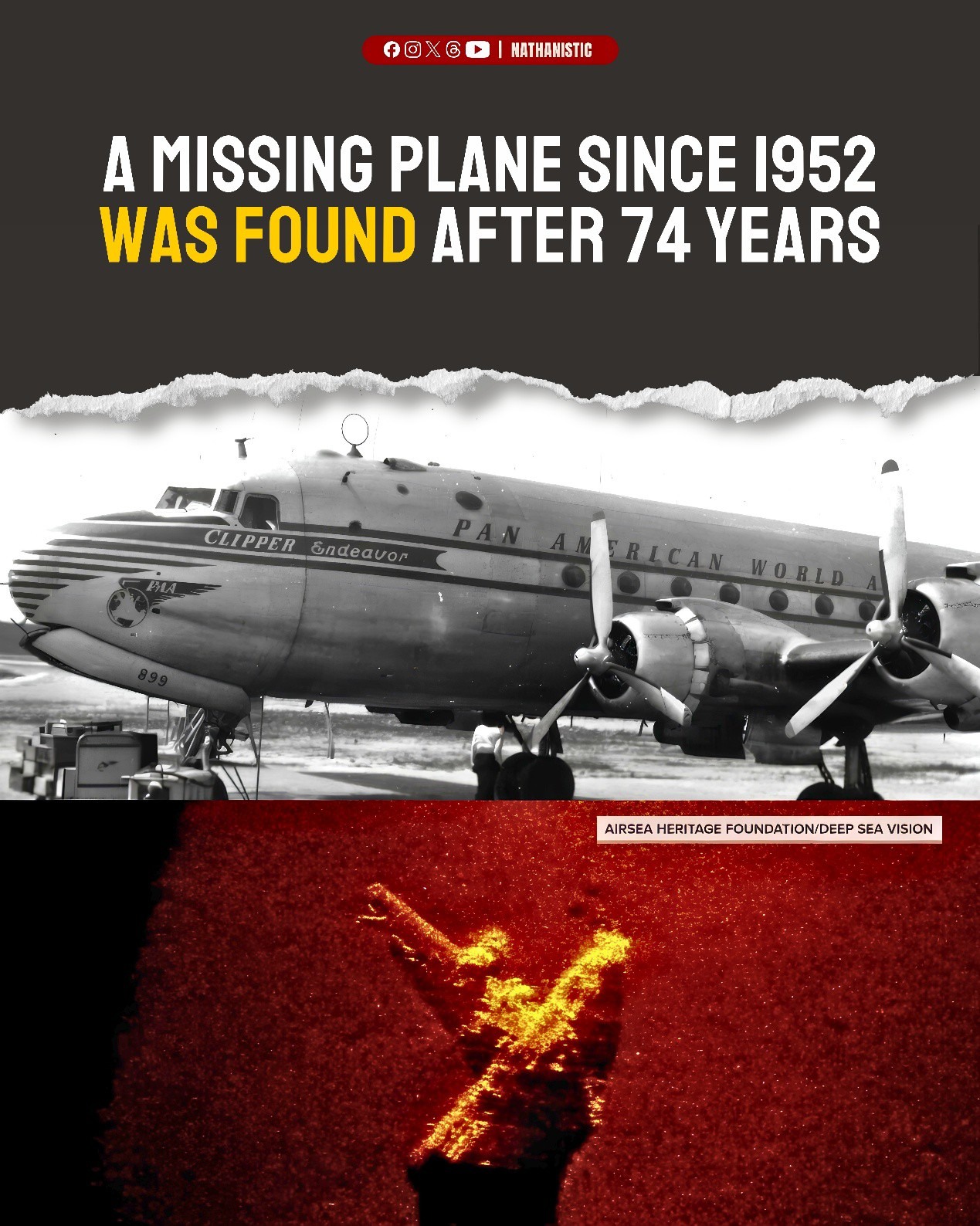 A vintage Pan Am plane that went missing in 1952 has been found