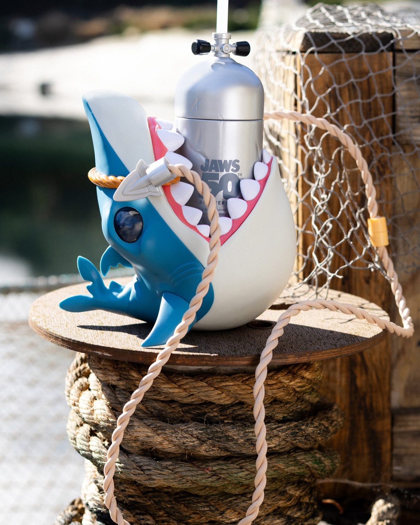 A Jaws 50th souvenir cup is available at Chez Alcatraz. We