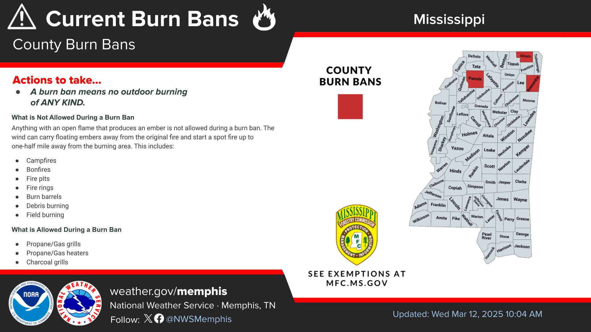 US - Heads up! There are 3 counties in north Mississippi under burn ...