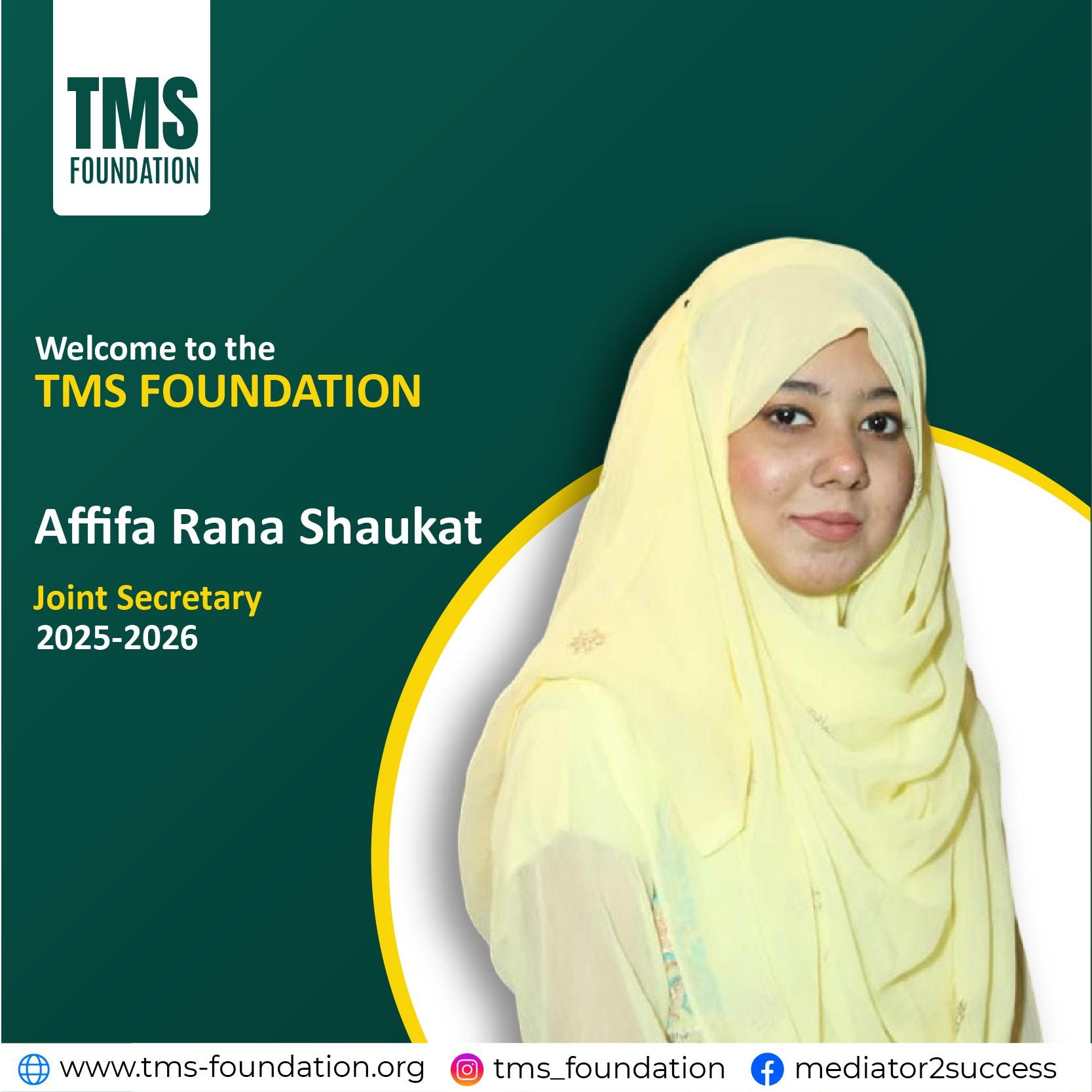 TMS - TMS Foundation proudly presents Affifa Shaukat as Joint Secretary ...
